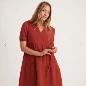 Marine Layer Barn Red Cotton Summer Short Sleeve Jamie Mini Dress XL Extra Large